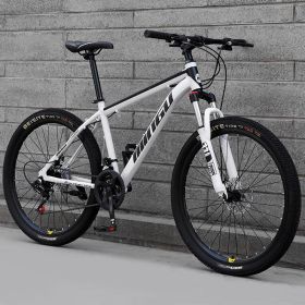 Mountain Bike Bicycle 24 26 Inch Disc Brake Shock Absorption Bicycle Men's And Women's Variable Speed Bicycle (Option: White black Spoke wheel-30speed)