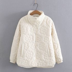Slimming Stand Collar Thick Loose Cotton Padded Coat (Option: Creamy White-XL)