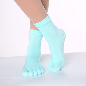 1pair Rainbow Color Non-slip Towel Bottom Yoga Socks, Cozy 5 Toes Split Knitted Calf Crew Socks, Women's Yoga Socks (Color: Light Blue, size: One-size)