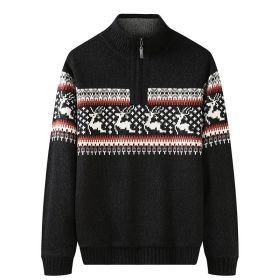 Thickening Fleece-lined Half-high Collar Knitted Sweater (Option: Black-3XL)